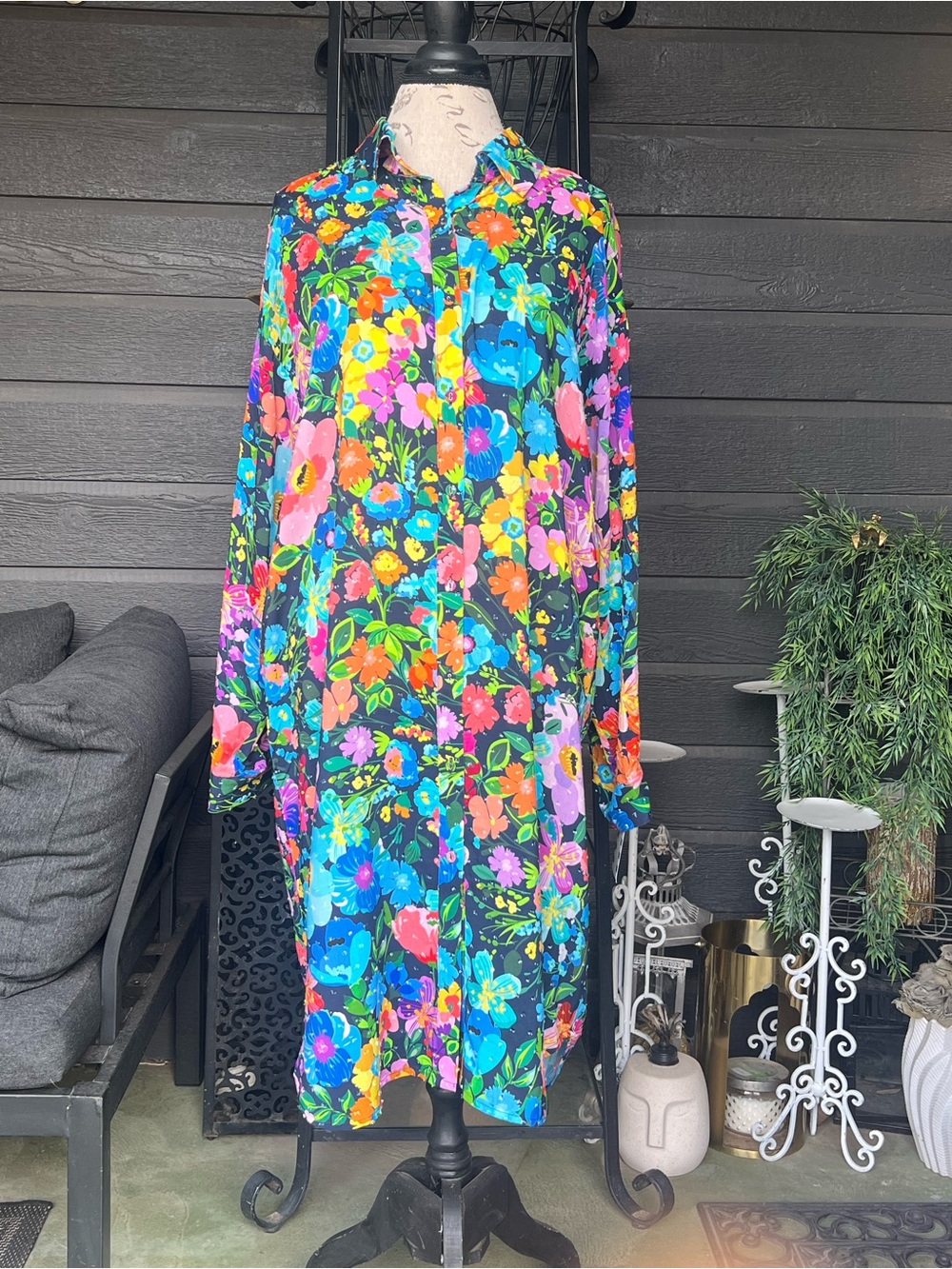 Johnny Was WILD BLOOM LONG SHIRT DRESS M